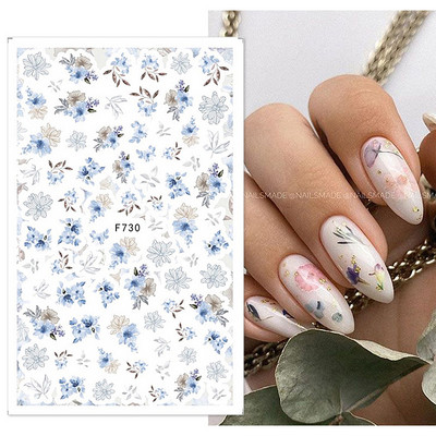 Geometrijske linije Cvjetni list 3D naljepnice za nokte Plavo zlato Hladno jesensko lišće Proljetni prijenosni klizač Nail Art DIY dekoracija Manikura
