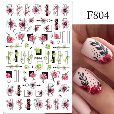 Geometrijske linije Cvjetni list 3D naljepnice za nokte Plavo zlato Hladno jesensko lišće Proljetni prijenosni klizač Nail Art DIY dekoracija Manikura
