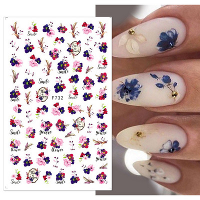 Geometrijske linije Cvjetni list 3D naljepnice za nokte Plavo zlato Hladno jesensko lišće Proljetni prijenosni klizač Nail Art DIY dekoracija Manikura