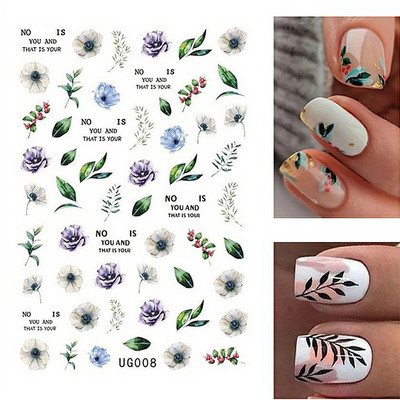 Geometrijske linije Cvjetni list 3D naljepnice za nokte Plavo zlato Hladno jesensko lišće Proljetni prijenosni klizač Nail Art DIY dekoracija Manikura
