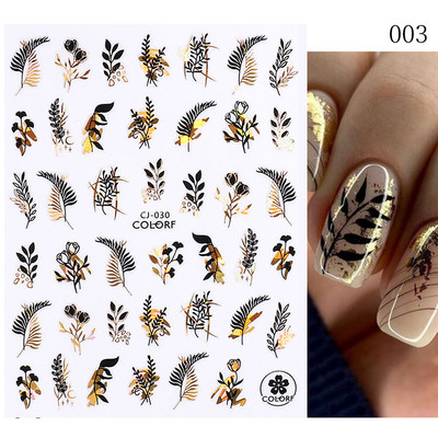Geometrijske linije Cvjetni list 3D naljepnice za nokte Plavo zlato Hladno jesensko lišće Proljetni prijenosni klizač Nail Art DIY dekoracija Manikura