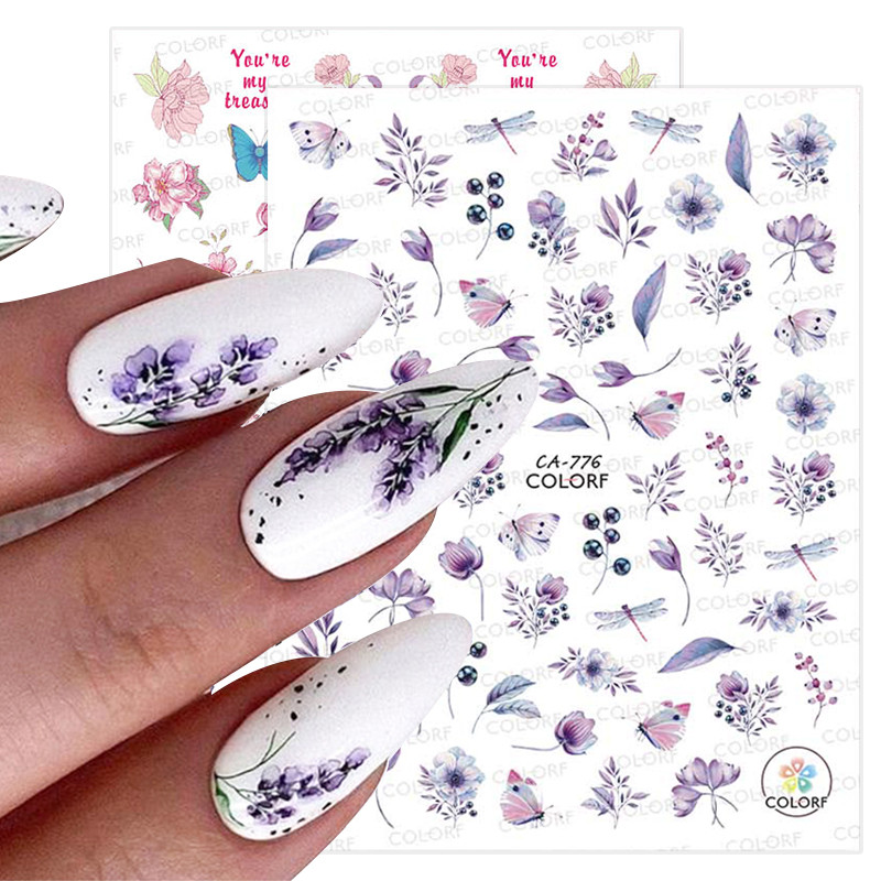Geometrijske linije Cvjetni list 3D naljepnice za nokte Plavo zlato Hladno jesensko lišće Proljetni prijenosni klizač Nail Art DIY dekoracija Manikura