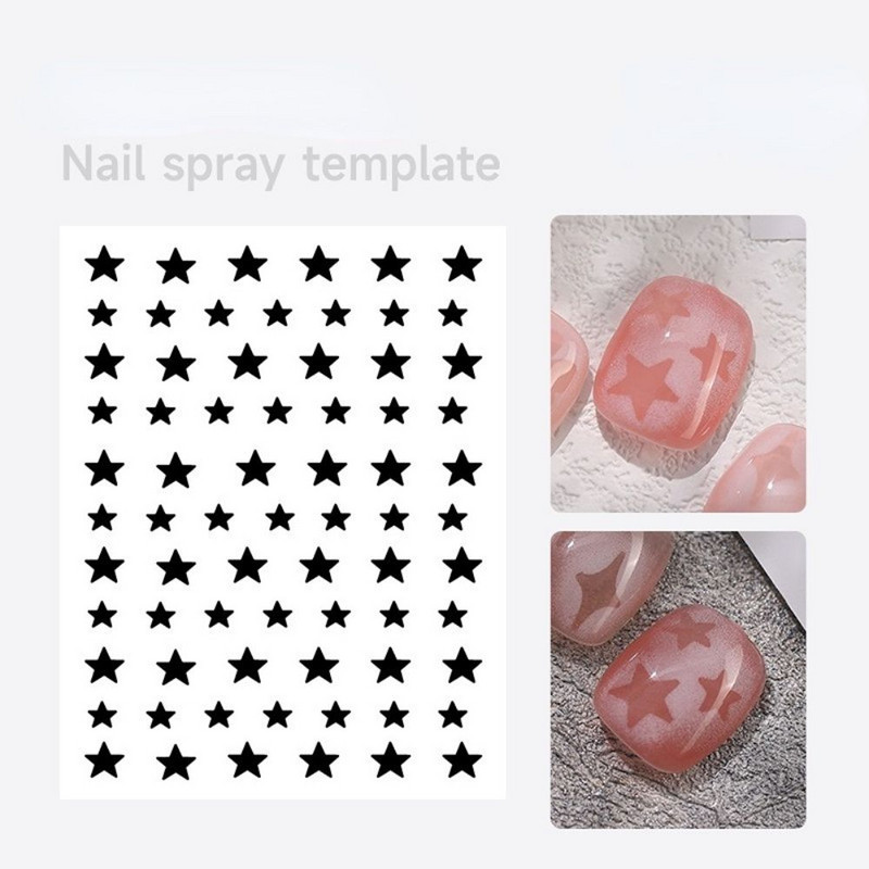 Nail Art spray sablon Love Heart Star Dekoráció Öntapadó Airbrush Körömdíszítő sablon Kivágott matricák Köröm kellékek