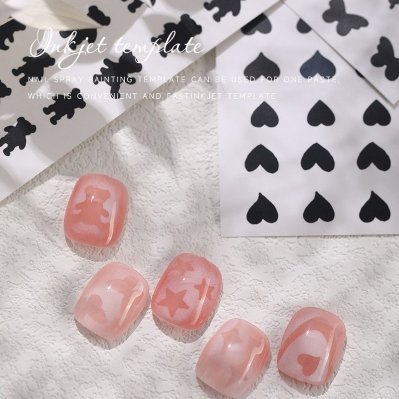 Nail Art spray sablon Love Heart Star Dekoráció Öntapadó Airbrush Körömdíszítő sablon Kivágott matricák Köröm kellékek