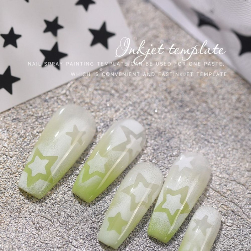 Nail Art spray sablon Love Heart Star Dekoráció Öntapadó Airbrush Körömdíszítő sablon Kivágott matricák Köröm kellékek