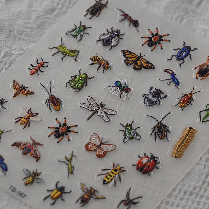 TS-167 putukad Dragonfly 5D küünekleebised, pehmed reljeefsed liugurid naiste küünte kaunistamiseks