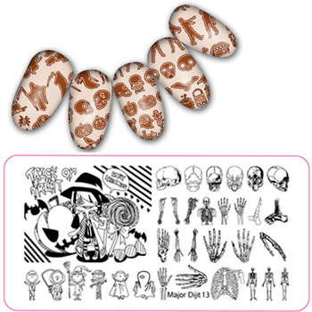 Σειρά Halloween Nail Stamping Plate Skull Image Celebration Rectangle Stamp Template Manicure Nail Art Image Plate