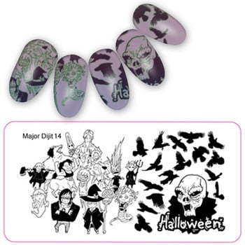 Σειρά Halloween Nail Stamping Plate Skull Image Celebration Rectangle Stamp Template Manicure Nail Art Image Plate