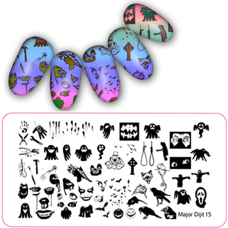 Halloween Series Ploča za utiskivanje noktiju Slika lubanje Proslava Pravokutnik Predložak pečata za manikuru Ploča za slikanje noktiju