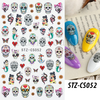 Τρισδιάστατα αυτοκόλλητα αποκριάτικων νυχιών Sugar Skull Sliders For Nails Σχέδιο Anime Joker Blood Scars Lips Decals Decal Manicure Decor GLCS-052