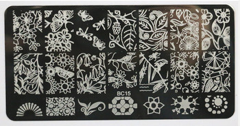 Всички листа Горски шаблон Животни Дървета Дизайн на нокти Печат Шаблон Изображение Плоча 6*12CM