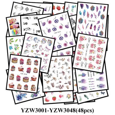 Χονδρική σετ αυτοκόλλητων νυχιών Χαλκομανίες νερού Κοσμήματα λουλουδιών Κολιέ Peacock Owl Slider Nails Love Σετ μανικιούρ