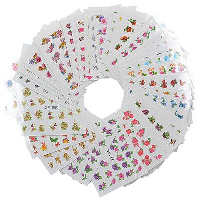 Χονδρική σετ αυτοκόλλητων νυχιών Χαλκομανίες νερού Κοσμήματα λουλουδιών Κολιέ Peacock Owl Slider Nails Love Σετ μανικιούρ