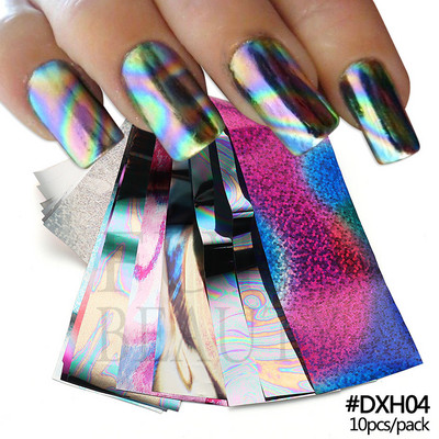 10 tk Chrome Holograafilised Naelad Fooliumid Kleebised Metallist Peegel Laser Disain Transfer Liugurid Maniküür Tähistaevas Paberkleebised #DXH04