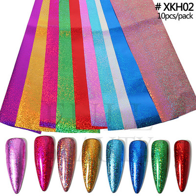 10 tk Chrome Holograafilised Naelad Fooliumid Kleebised Metallist Peegel Laser Disain Transfer Liugurid Maniküür Tähistaevas Paberkleebised #DXH04