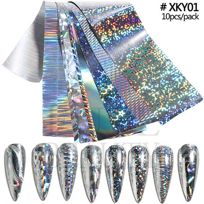 10 tk Chrome Holograafilised Naelad Fooliumid Kleebised Metallist Peegel Laser Disain Transfer Liugurid Maniküür Tähistaevas Paberkleebised #DXH04