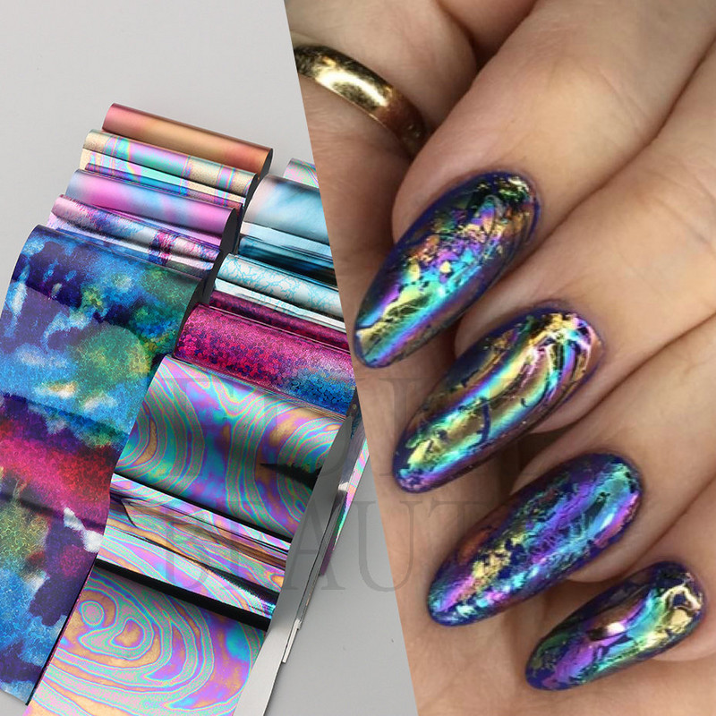 10 tk Chrome Holograafilised Naelad Fooliumid Kleebised Metallist Peegel Laser Disain Transfer Liugurid Maniküür Tähistaevas Paberkleebised #DXH04