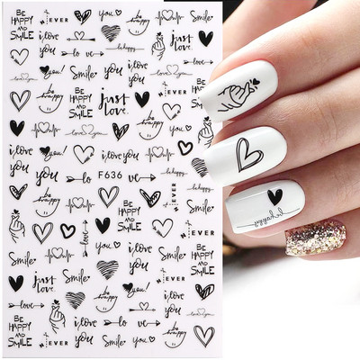 3D Love Nail Art matricák Angol betűs szív design aranyos rajzfilm öntapadó csúszkák Valentin dekorációs kiegészítők LAF636