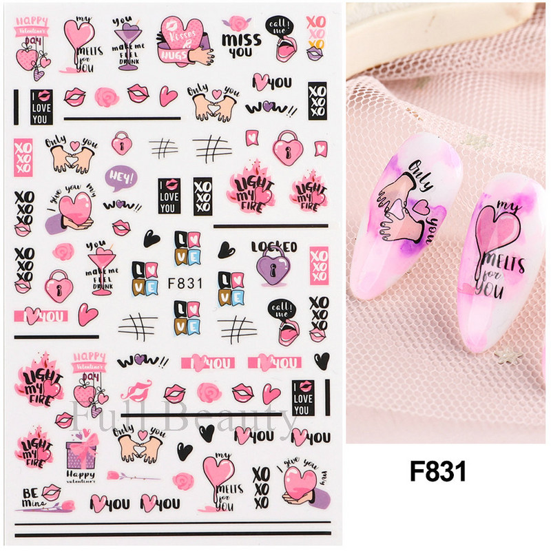 3D Love Nail Art naljepnice Englesko slovo Heart Design Slatki crtani ljepljivi klizači Dodaci za Valentinovo LAF636