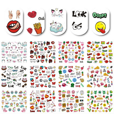 12 tk geomeetrilised küünte liugurid vesikleebiste komplekt loomad hirved akvarell tint DIY maniküüri disain küünekleebised foolium CHBN1129-1140