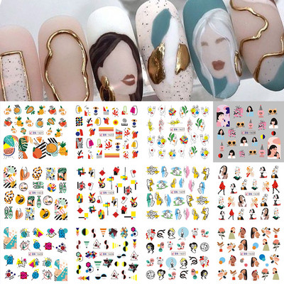 12 tk geomeetrilised küünte liugurid vesikleebiste komplekt loomad hirved akvarell tint DIY maniküüri disain küünekleebised foolium CHBN1129-1140