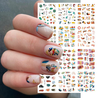 12 tk geomeetrilised küünte liugurid vesikleebiste komplekt loomad hirved akvarell tint DIY maniküüri disain küünekleebised foolium CHBN1129-1140