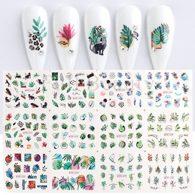 12 tk geomeetrilised küünte liugurid vesikleebiste komplekt loomad hirved akvarell tint DIY maniküüri disain küünekleebised foolium CHBN1129-1140