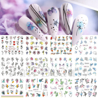 12 tk geomeetrilised küünte liugurid vesikleebiste komplekt loomad hirved akvarell tint DIY maniküüri disain küünekleebised foolium CHBN1129-1140