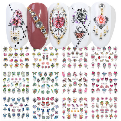 12 tk geomeetrilised küünte liugurid vesikleebiste komplekt loomad hirved akvarell tint DIY maniküüri disain küünekleebised foolium CHBN1129-1140