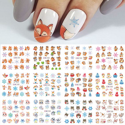12 tk geomeetrilised küünte liugurid vesikleebiste komplekt loomad hirved akvarell tint DIY maniküüri disain küünekleebised foolium CHBN1129-1140