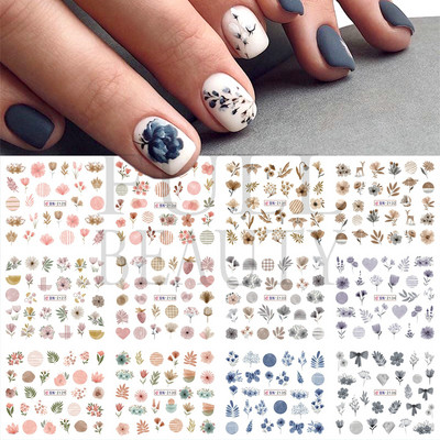 12 tk geomeetrilised küünte liugurid vesikleebiste komplekt loomad hirved akvarell tint DIY maniküüri disain küünekleebised foolium CHBN1129-1140