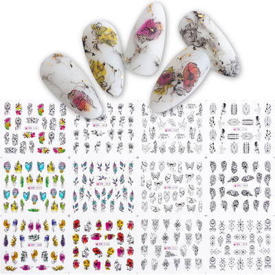 12 tk geomeetrilised küünte liugurid vesikleebiste komplekt loomad hirved akvarell tint DIY maniküüri disain küünekleebised foolium CHBN1129-1140