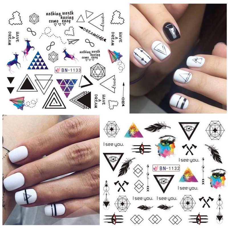 12 tk geomeetrilised küünte liugurid vesikleebiste komplekt loomad hirved akvarell tint DIY maniküüri disain küünekleebised foolium CHBN1129-1140