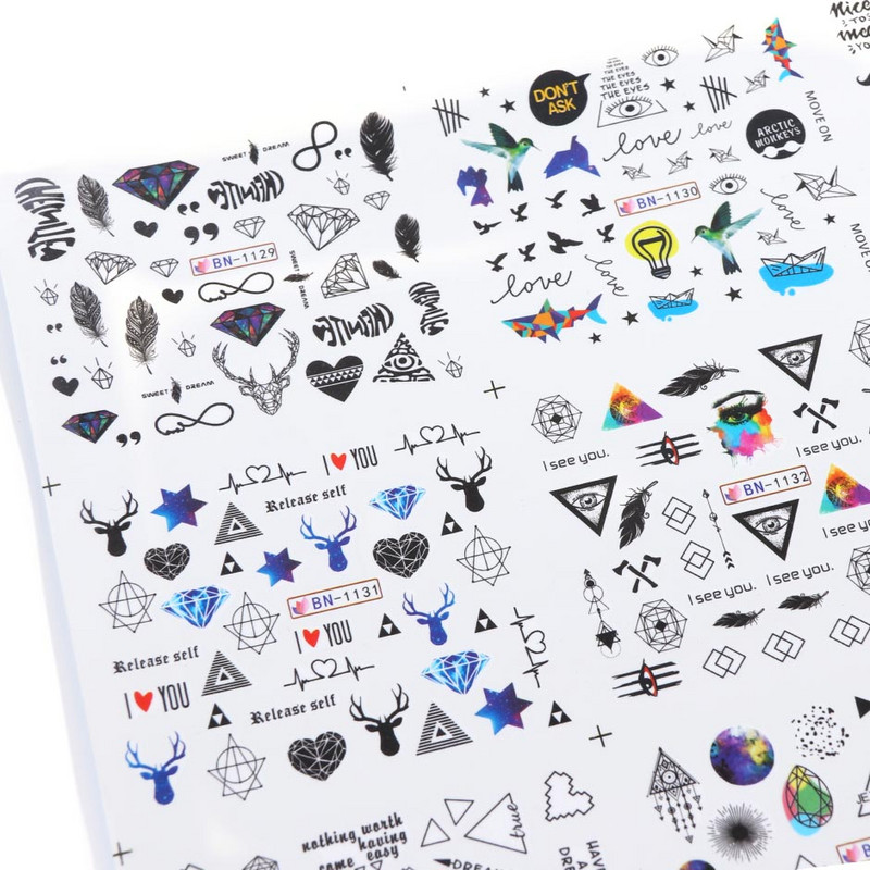 12 tk geomeetrilised küünte liugurid vesikleebiste komplekt loomad hirved akvarell tint DIY maniküüri disain küünekleebised foolium CHBN1129-1140