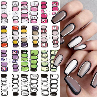 Harunouta 12 τμχ Αυτοκόλλητα για νύχια με μαύρο φίδι Wave Line Transfer Sliders Διακόσμηση Αφηρημένη εικόνα Σχέδια Νυχιών Σχέδια Νυχιών Χαλκομανίες νερού