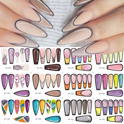 Harunouta 12 τμχ Αυτοκόλλητα για νύχια με μαύρο φίδι Wave Line Transfer Sliders Διακόσμηση Αφηρημένη εικόνα Σχέδια Νυχιών Σχέδια Νυχιών Χαλκομανίες νερού