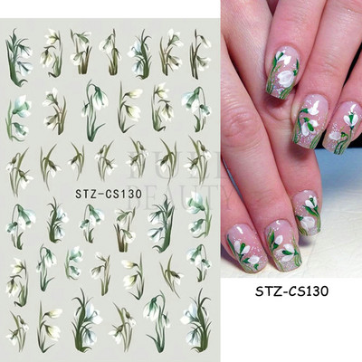 Ροζ λουλούδι αυτοκόλλητα νυχιών σχέδιο τουλίπας Ιαπωνικό μανικιούρ ρετρό χρυσό συρόμενο πλαίσιο για νύχια Αξεσουάρ Kawaii Charms GLYB002