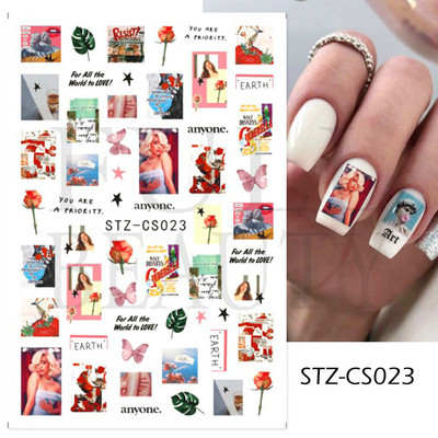 Ροζ λουλούδι αυτοκόλλητα νυχιών σχέδιο τουλίπας Ιαπωνικό μανικιούρ ρετρό χρυσό συρόμενο πλαίσιο για νύχια Αξεσουάρ Kawaii Charms GLYB002