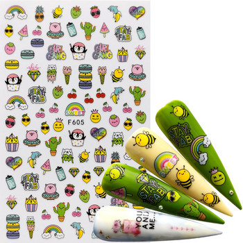 1 PC Comic Adhesive 3D Nail Sticker Фолио Decals For Nails Sticker Art Cartoon Nail Art Decorations Designs Tool