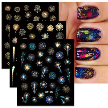 3D флуоресцентна вълнова линия Стикери за нокти Feather Fireworks Planet Swirl Ribbon Stripe Nail Decals Nail Art Decoration