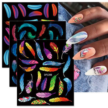 3D флуоресцентна вълнова линия Стикери за нокти Feather Fireworks Planet Swirl Ribbon Stripe Nail Decals Nail Art Decoration