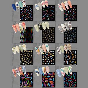 3D флуоресцентна вълнова линия Стикери за нокти Feather Fireworks Planet Swirl Ribbon Stripe Nail Decals Nail Art Decoration