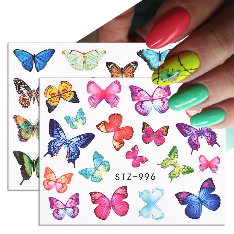 1/4 vnt. Paprasta žalia tema Nagų lipdukai Vasaros „pasidaryk pats“ vandens slankiklis manikiūrui Akvarelė gėlių lapų nagų dailės vandens ženklas