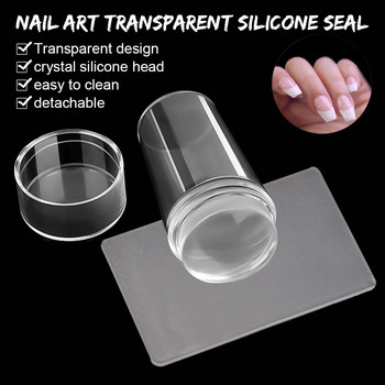 Шаблони за ноктопластика Прозрачен желе Силиконов щампован Скрепер за плоча за щамповане на емайл с капачка Прозрачен щампован за нокти