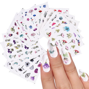 1/4 τεμ. Romantic Flower Leaf Series Water Transfer Slider Decals Spring Nail Art Decoration Design Tattoo for Manicure Foil Tips