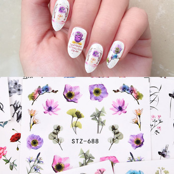 1/4 τεμ. Romantic Flower Leaf Series Water Transfer Slider Decals Spring Nail Art Decoration Design Tattoo for Manicure Foil Tips