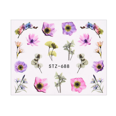 1/4 gab Romantic Flower Leaf Series Water Transfer Slider Decals Spring Nail Art Decoration Design Tetovējums manikīra folijas uzgaļiem