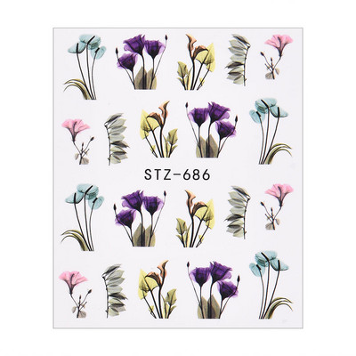1/4 gab Romantic Flower Leaf Series Water Transfer Slider Decals Spring Nail Art Decoration Design Tetovējums manikīra folijas uzgaļiem