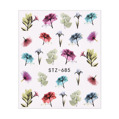 1/4 gab Romantic Flower Leaf Series Water Transfer Slider Decals Spring Nail Art Decoration Design Tetovējums manikīra folijas uzgaļiem