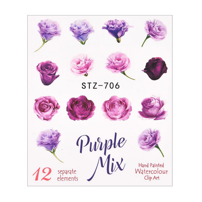 1/4 gab Romantic Flower Leaf Series Water Transfer Slider Decals Spring Nail Art Decoration Design Tetovējums manikīra folijas uzgaļiem